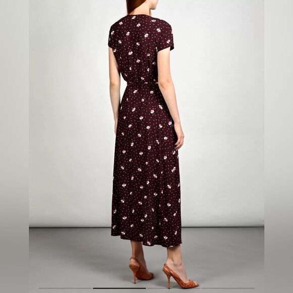 & Other Stories Women's Maroon Floral Wrap V-Neck Dress - Picture 3 of 13